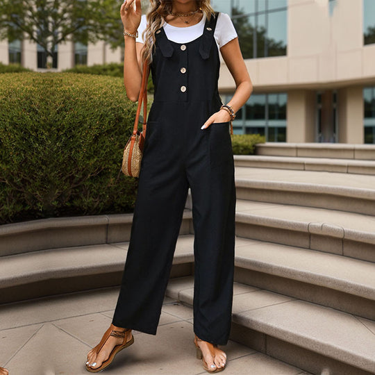 Damen Lässiger Jumpsuit mit praktischen Taschen und Knopfdetails EB