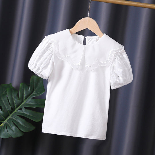 Mädchen Bluse mit dekorativen Lochstickereien und voluminösen Puffärmeln EB