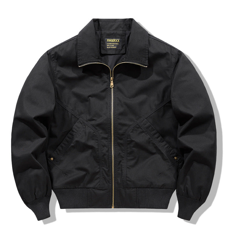 Men's  zip-front collared micro-ripstop bomber with angled seam hand pockets and elasticated cuff hem EB
