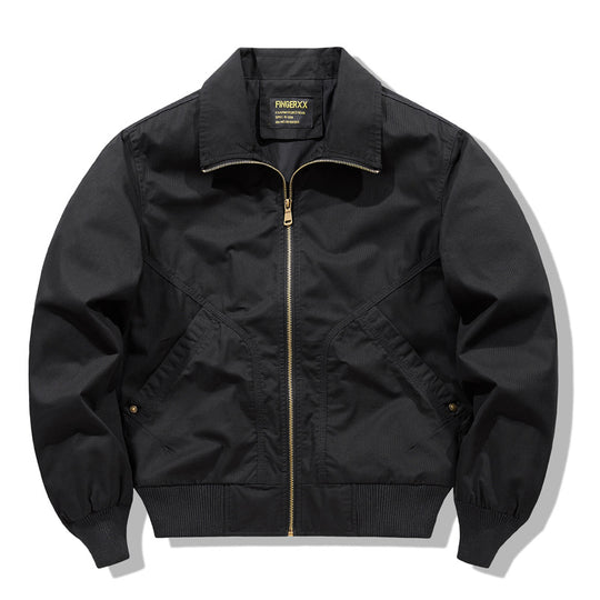 Men's  zip-front collared micro-ripstop bomber with angled seam hand pockets and elasticated cuff hem EB