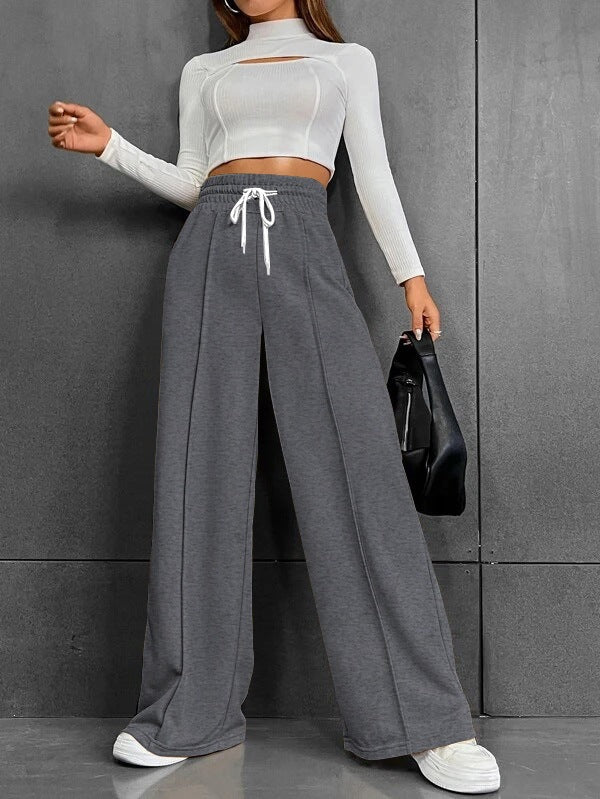 Damen nan weite High-Waist Palazzo-Jogginghose mit Kordelzug und Bügelfalte EB