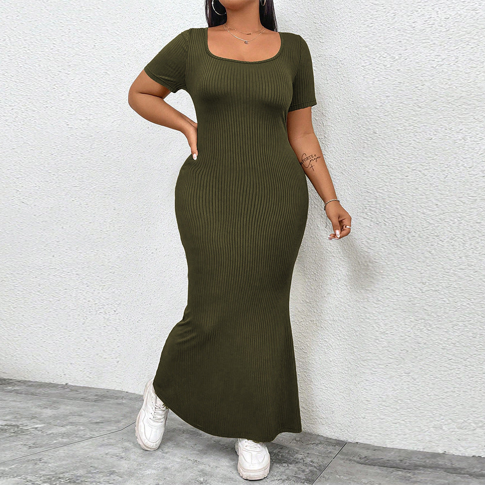 Damen figurbetontes Maxikleid mit quadratischem Ausschnitt aus Rippstrick EB