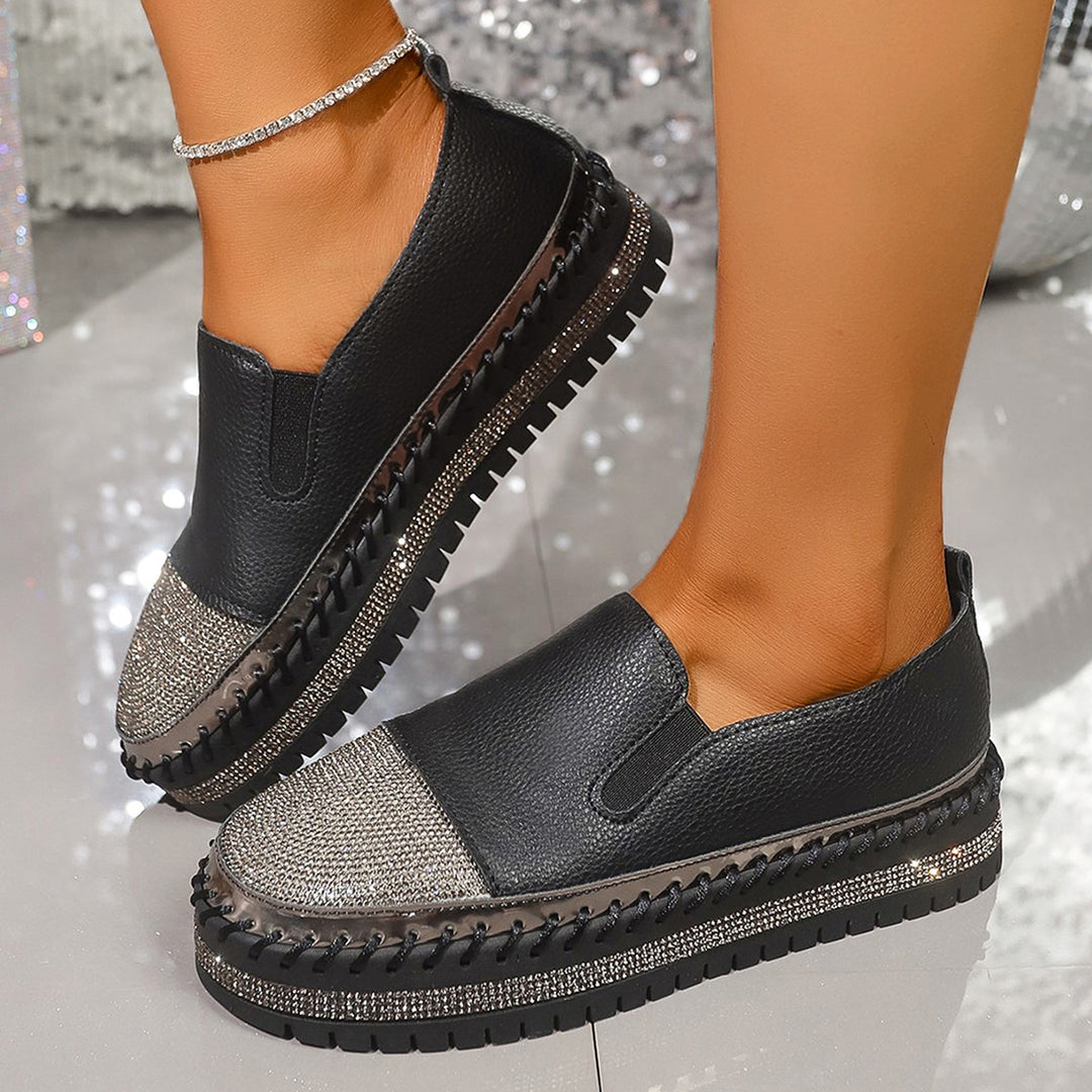 Damen glänzende Slip-On Plateau-Sneaker mit geflochtenem Rand und elastischem Einsatz EB