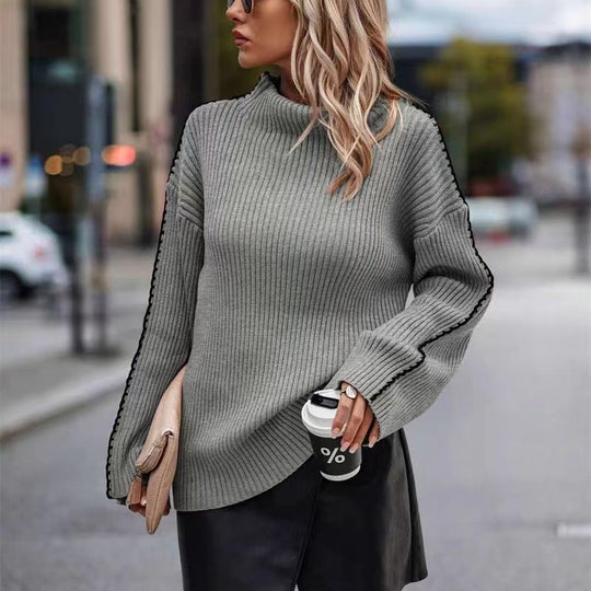 Damen Strickpullover mit elegantem Rollkragen und modischen Ärmelöffnungen EB