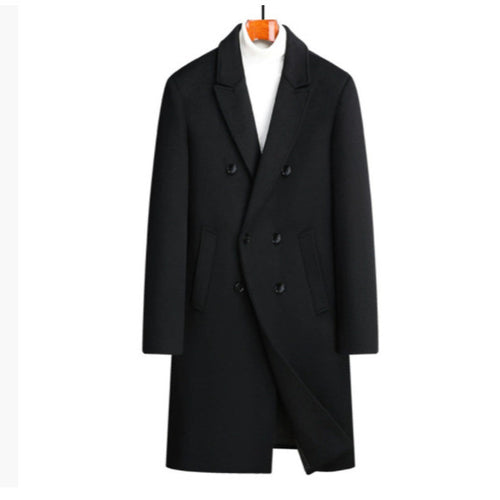Herren eleganter Wollmantel mit doppelter Knopfleiste und dekorativem Revers EB