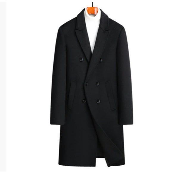 Herren nan eleganter Doppelreihiger Wollmantel mit fallendem Revers, verdeckter Innentasche und schmaler Silhouette EB