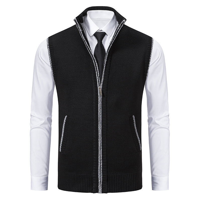 Herren elegante Strickweste mit hohem Kragen und praktischen Reißverschlusstaschen EB