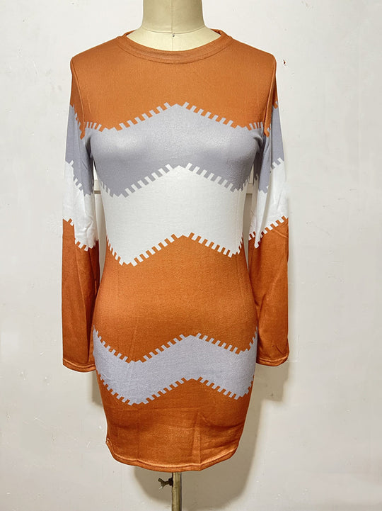 Damen nan Longsleeve-Strickkleid mit Chevron-Muster, geradem Saum und körperumspielender Passform EB