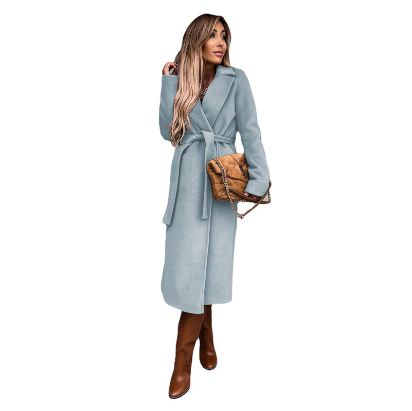 Damen Eleganter Wollmantel mit Taillengürtel und Schlitzdetails EB
