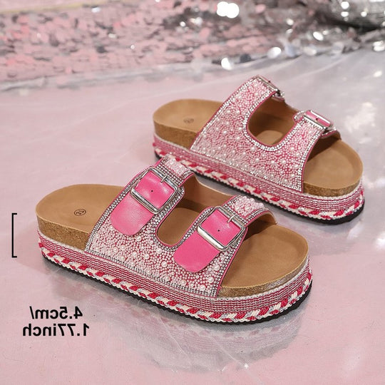 Damen Komfortable Zehentrenner-Sandalen mit Glitzer-Applikation und verstellbaren Riemchen EB