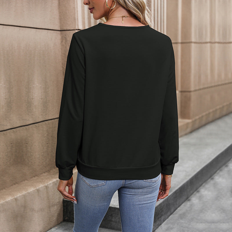 Damen elegantes V-Ausschnitt Langarmoberteil EB