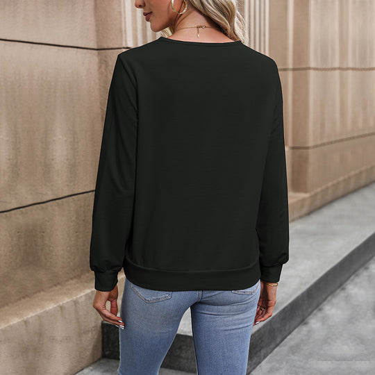 Damen elegantes V-Ausschnitt Langarmoberteil EB