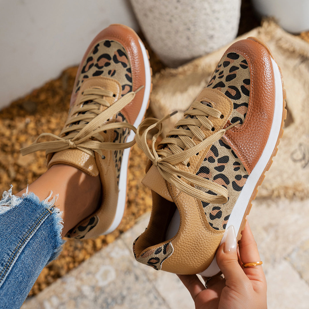 Damen Sneaker mit Leopardenmuster und atmungsaktiver Sohle EB