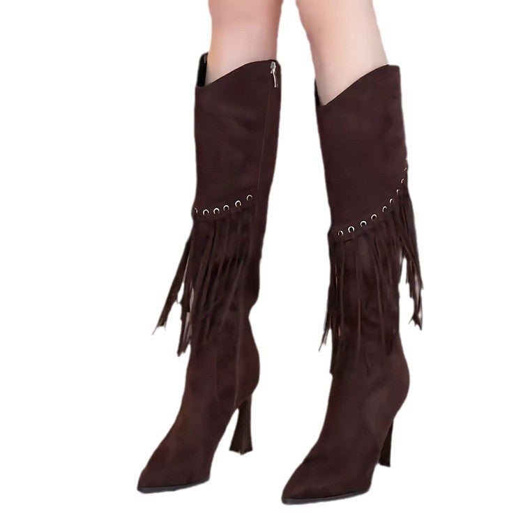 Damen Fransen-Stiefel mit stylishen Akzenten und elegantem Absatz EB
