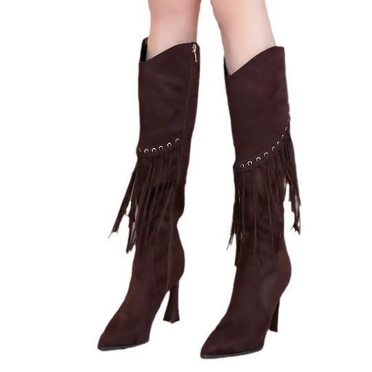 Damen Fransen-Stiefel mit stylishen Akzenten und elegantem Absatz EB