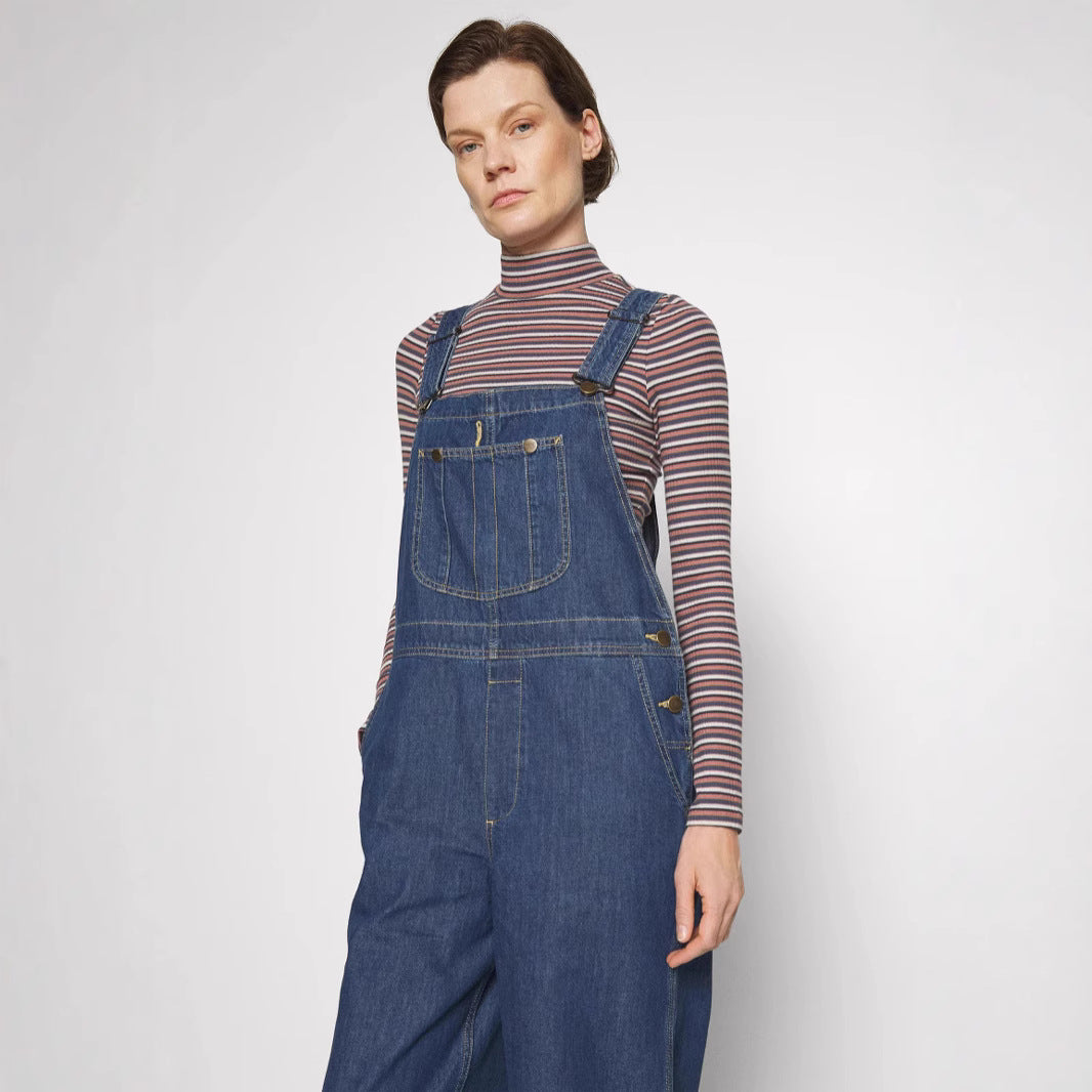 Damen Denim-Latzhose mit weitem Bein und verstellbaren Trägern EB