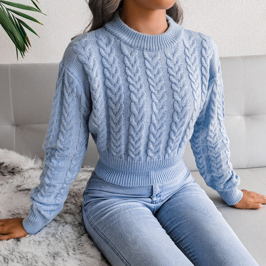 Damen Strickpullover im modernen Zopfmuster mit engem Bund EB
