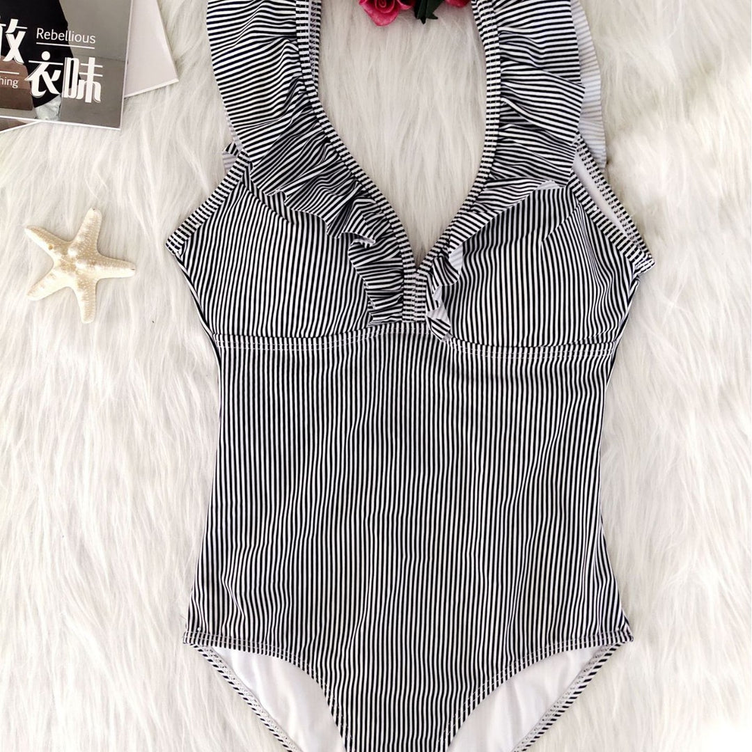 Damen Frottee Badeanzug mit Rüschendetails EB