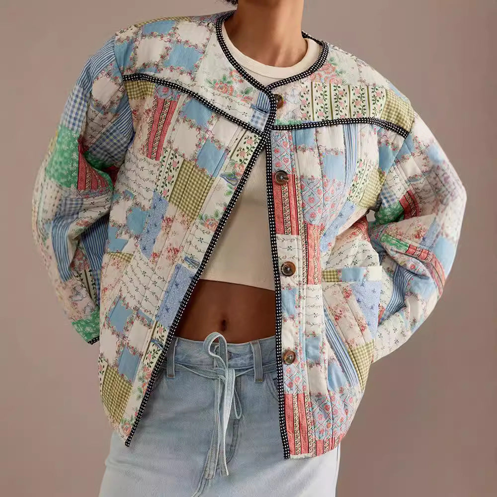 Damen Gestepptes Patchwork-Bomberjacke EB