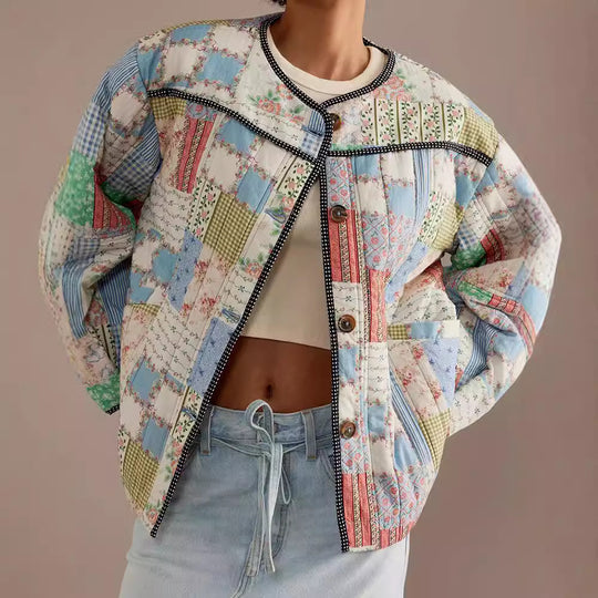 Damen Gestepptes Patchwork-Bomberjacke EB