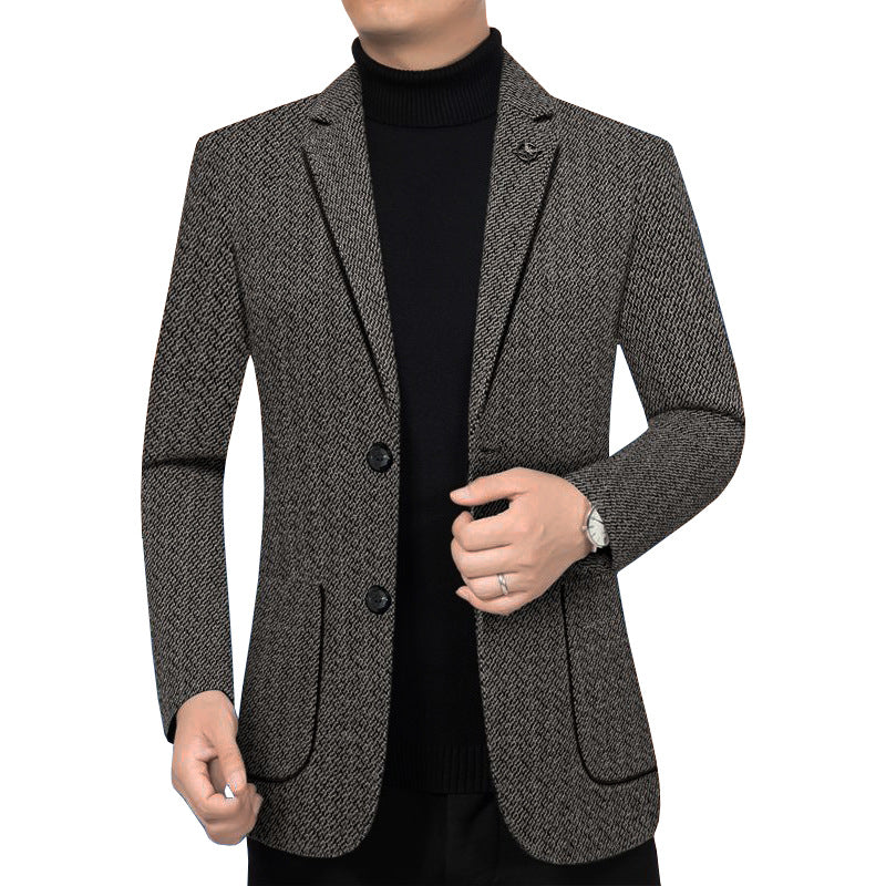 Herren Taillierter Strickblazer im Bouclé-Look mit aufgesetzten Taschen EB
