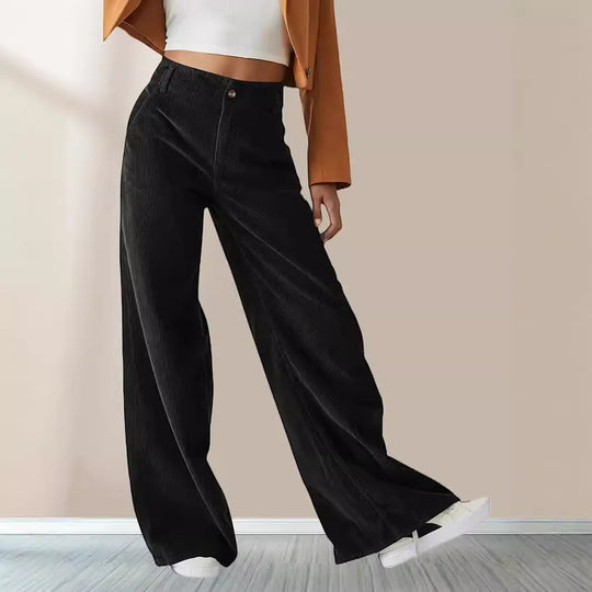 Damen Weit geschnittene Stoffhose mit hohem Bund und praktischen Taschen EB