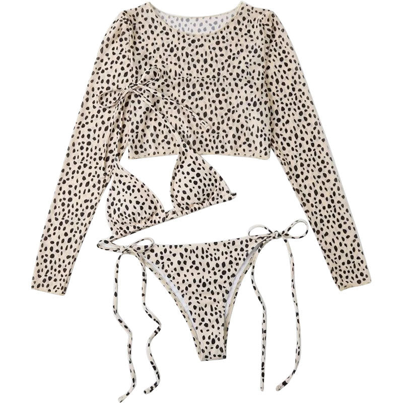 Damen Crop-Top Bikini-Set mit langen Ärmeln und trendigem Punktdesign EB