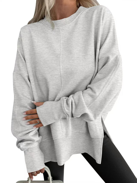Damen Bequemer Langarm-Sweater mit Seitenschlitzen EB