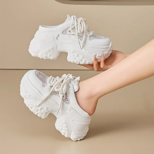 Damen Sportliche Sneakers mit hohem Plateau und atmungsaktiver Netzstruktur EB