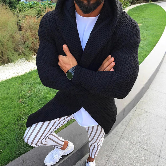 Herren lässiger Strickmantel mit strukturiertem Design und großzügigen Taschen EB