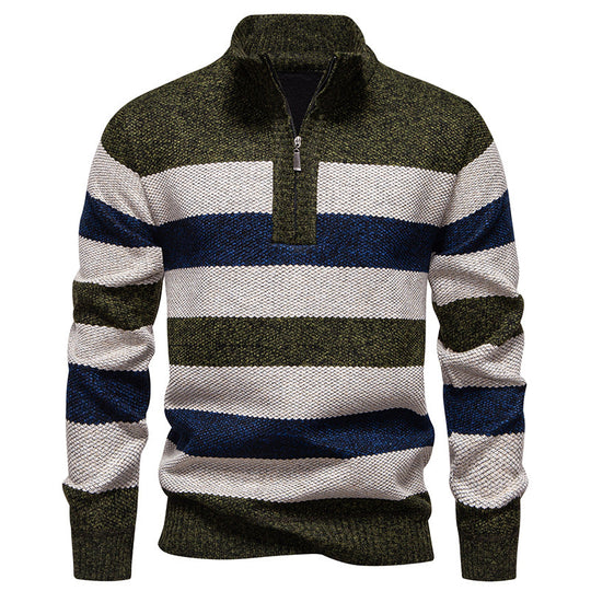 Herren modischer Strickpullover mit halbem Reißverschluss und gestreiftem Muster EB