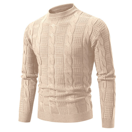 Herren eleganter Strickpullover mit hochgeschlossenem Kragen und Zopfmuster EB
