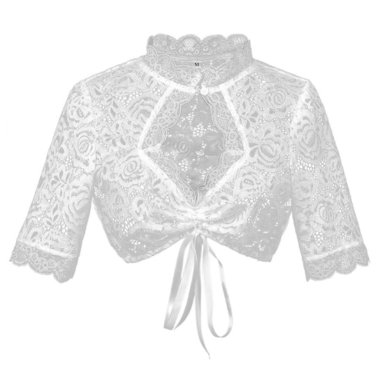 Damen nan Spitzenbolero kurz mit Stehkragen und Bindeband EB