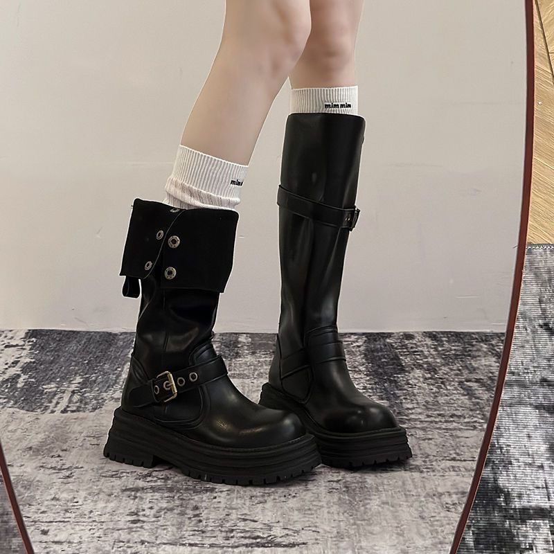 Damen Modische und robuste Stiefel mit verstellbarem Riemen und Schnalle EB