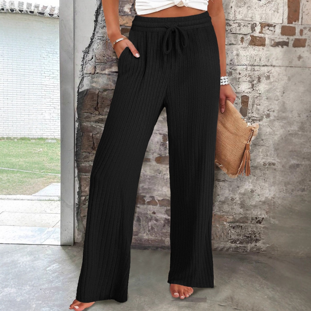 Damen Weiche Rippstrick-Hose mit elastischem Bund und praktischen Taschen EB
