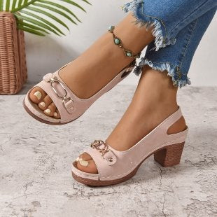 Damen Offene High-Heel Sandalen mit dekorativem Riemendesign EB