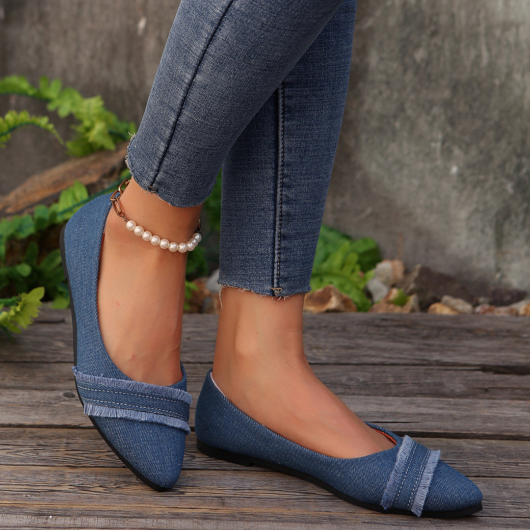 Damen elegante Ballerinas aus Denim mit Fransendetail EB