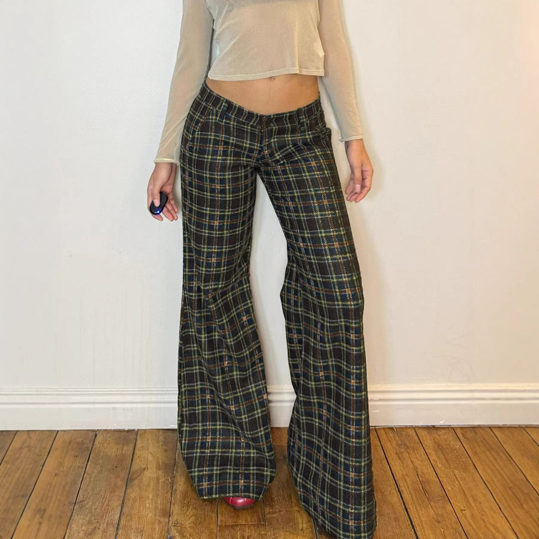 Damen Karierte Schlaghose mit hohem Bund und eleganter Passform EB