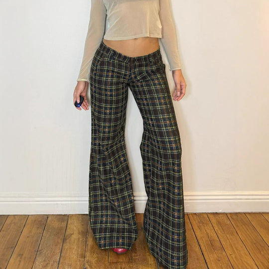 Damen Karierte Schlaghose mit hohem Bund und eleganter Passform EB