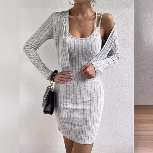 Damen Strickkleid mit geöffnetem Cardigan EB
