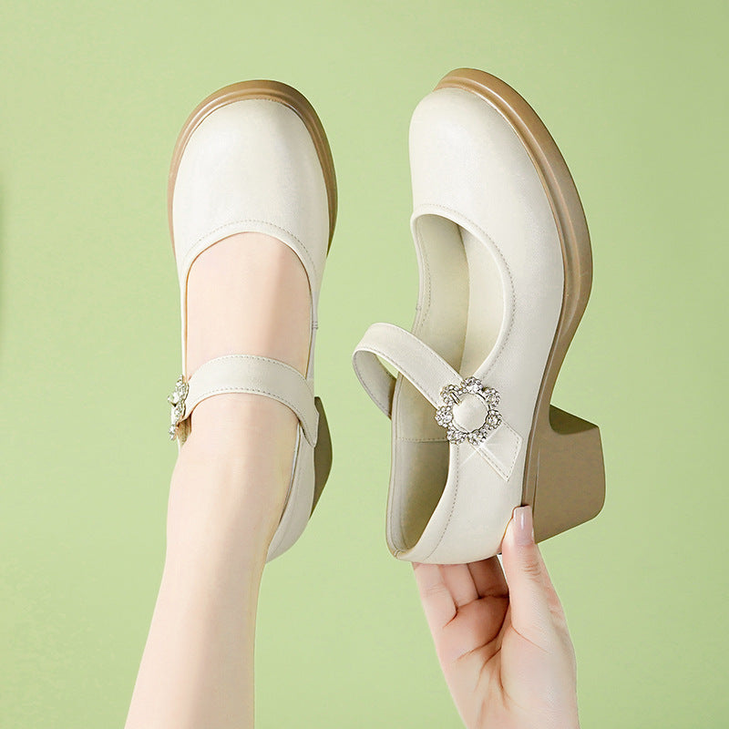 Damen Mary Jane Schuhe mit eleganter Strassverzierung und komfortablem Blockabsatz EB