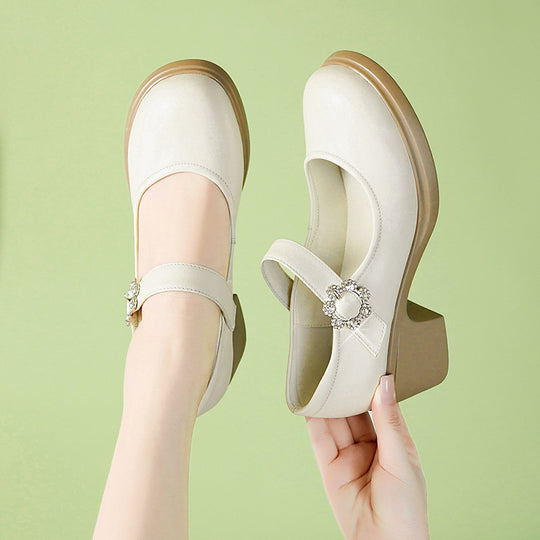 Damen Mary Jane Schuhe mit eleganter Strassverzierung und komfortablem Blockabsatz EB