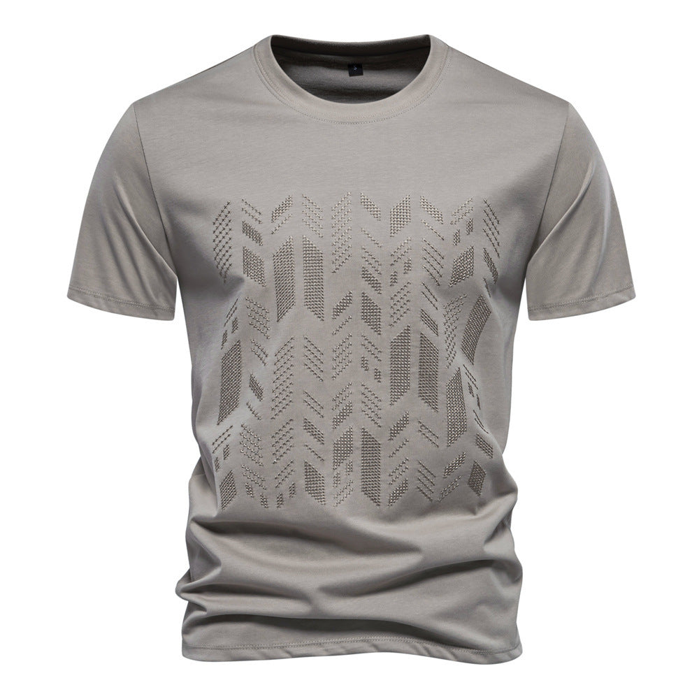 Herren nan Rundhalsshirt aus Baumwollmix mit geometrischer Laserperforation und geradem Schnitt EB