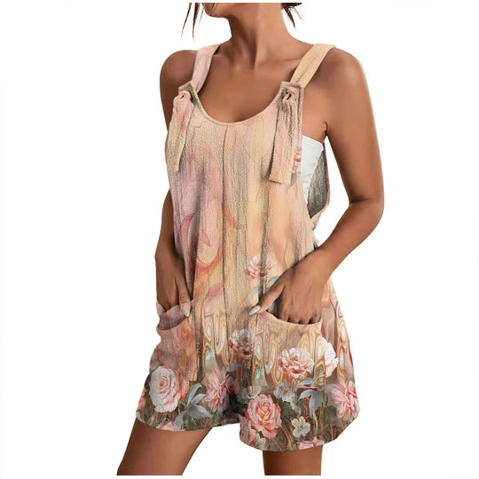 Damen lässiger Overall mit floralem Design und praktischen Taschen EB