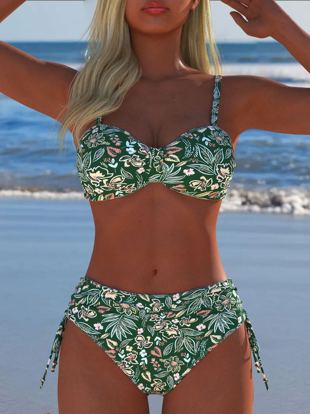 Damen Bikini-Set mit stilvollem Karomuster und goldfarbenen Akzenten EB