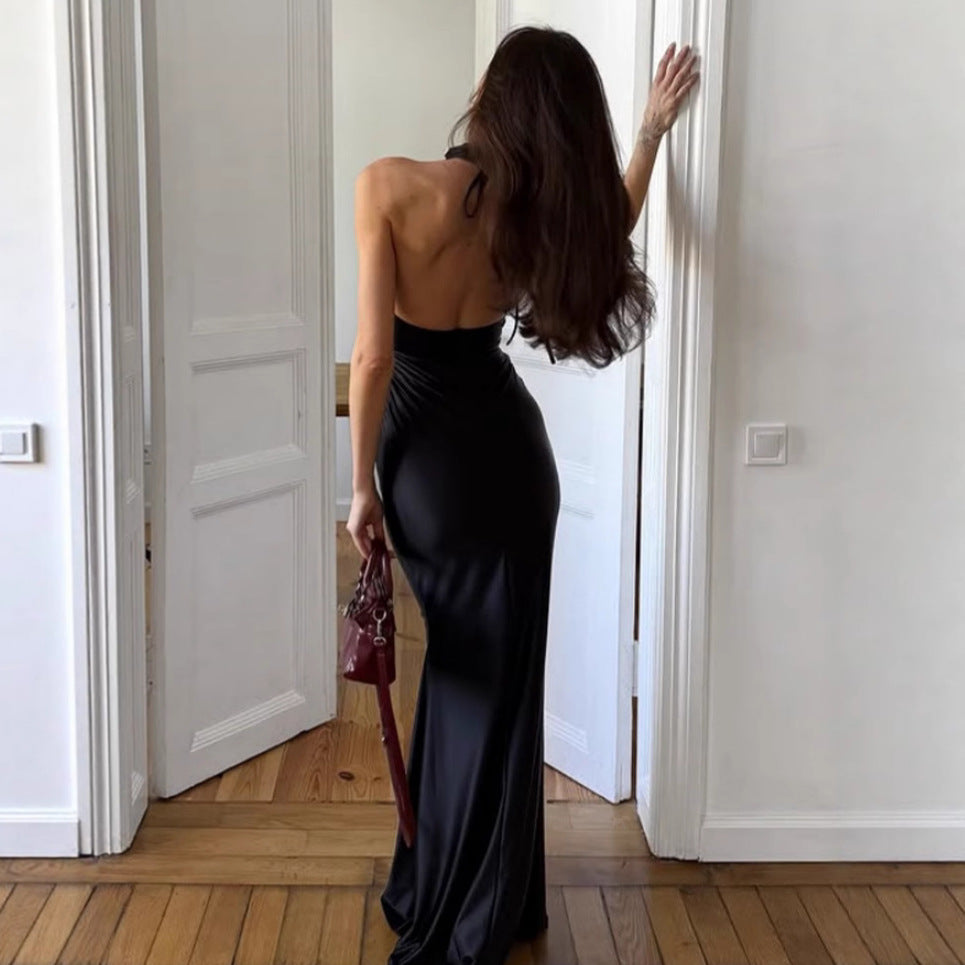 Damen Elegantes Figurbetontes Abendkleid mit Hochgeschlossenem Design EB