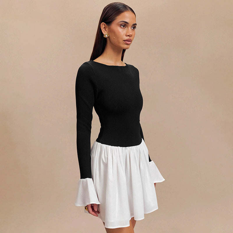 Damen Modisches Kleid mit kontrastierendem Rock EB