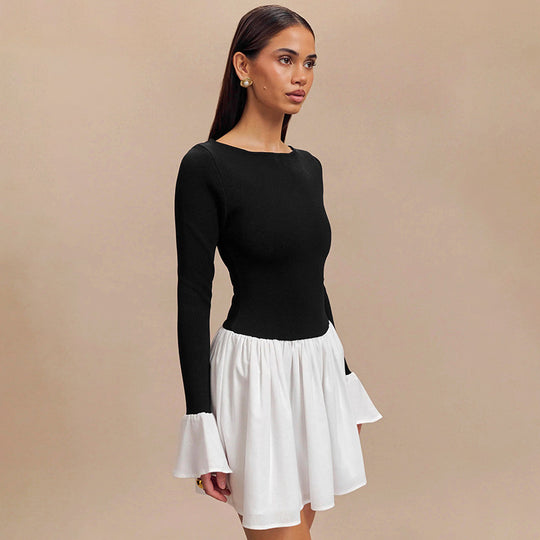 Damen Modisches Kleid mit kontrastierendem Rock EB