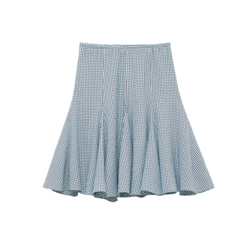 Damen ausgestellter Gingham-Rock mit Faltenwurf EB