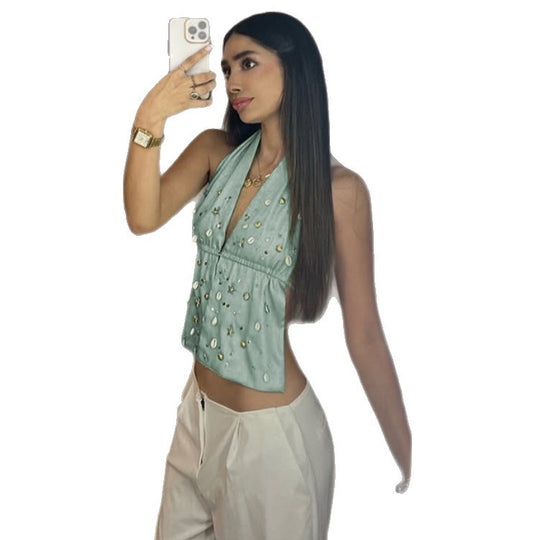 Damen Strandtop mit geschmackvollen Perlendetails EB